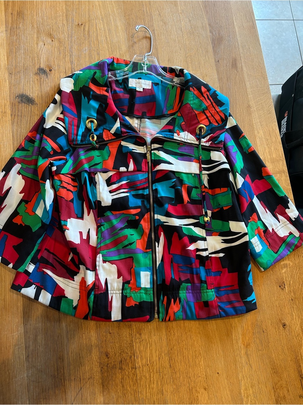 erin london Abstract Multicolor Zip-Front Utility Jacket